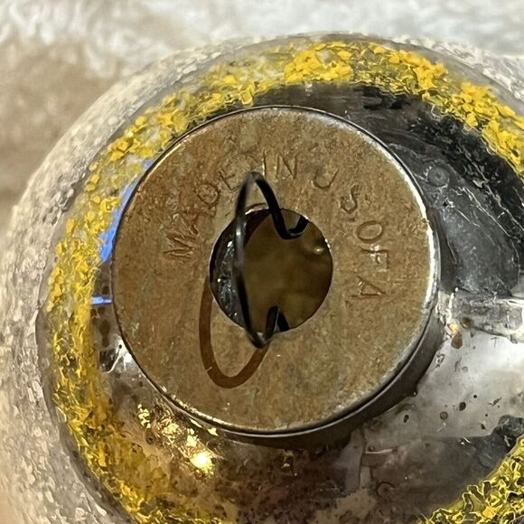 Vintage Mini Radko Shiny Brite Flocked Yellow Indent Ball Mercury Glass - Picture 6 of 8